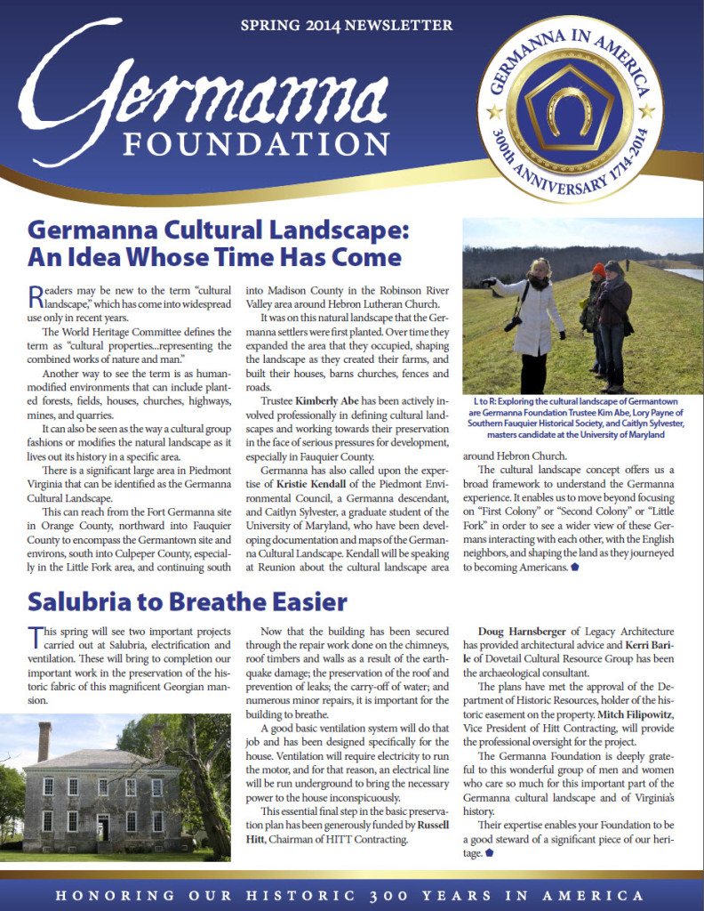 Spring 2014 Germanna Newsletter