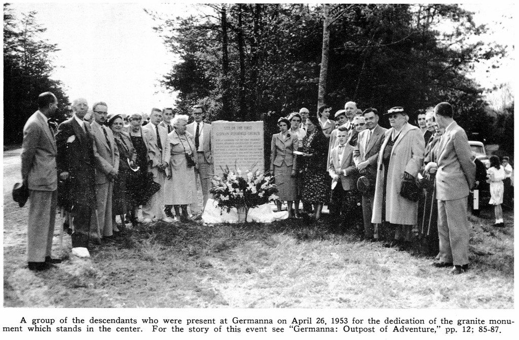 1953-April 26th Granite shaft, honoring the 1714 colony, unveiled at Germanna, with program.