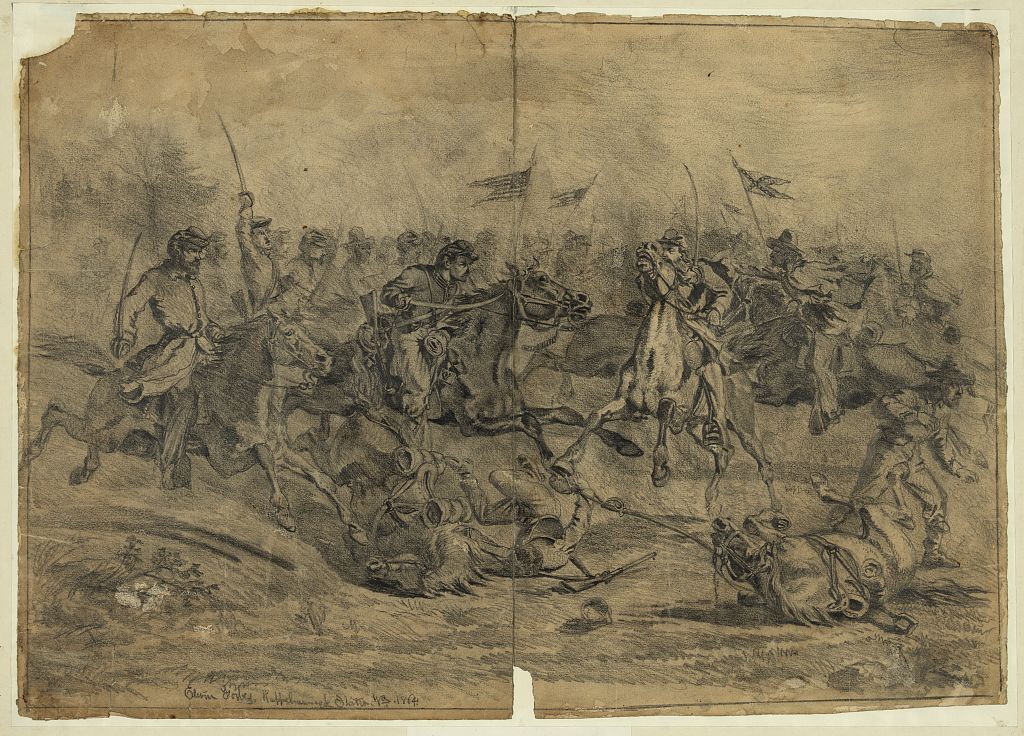 Contemporary sketch of a cavalry charge during the Battle of Brandy Station.