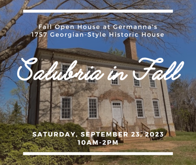 Graphic that reads Salubria in Fall overlayed over image of Historic Salubria historic house